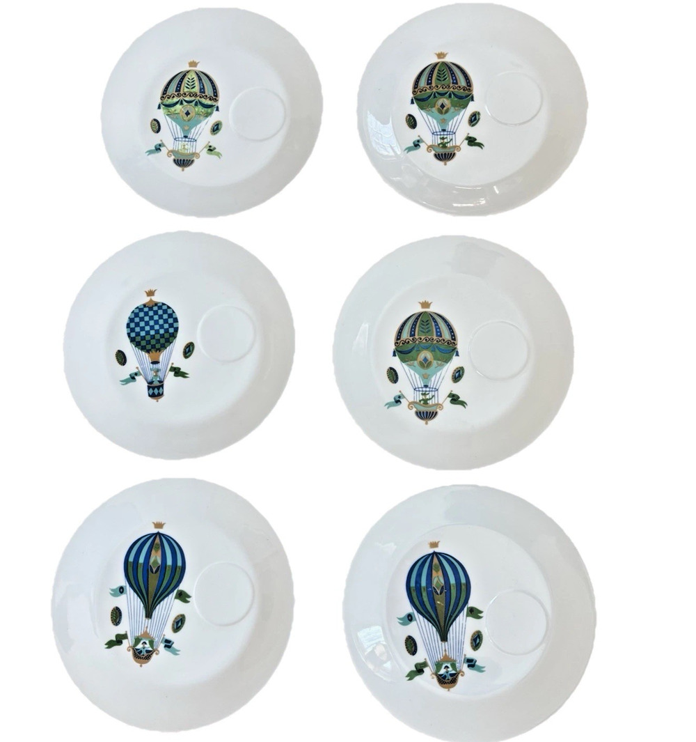 Georges Briard Vintage Fancy Free Hot Air Balloon Snack Plates 9.25" Set of 6